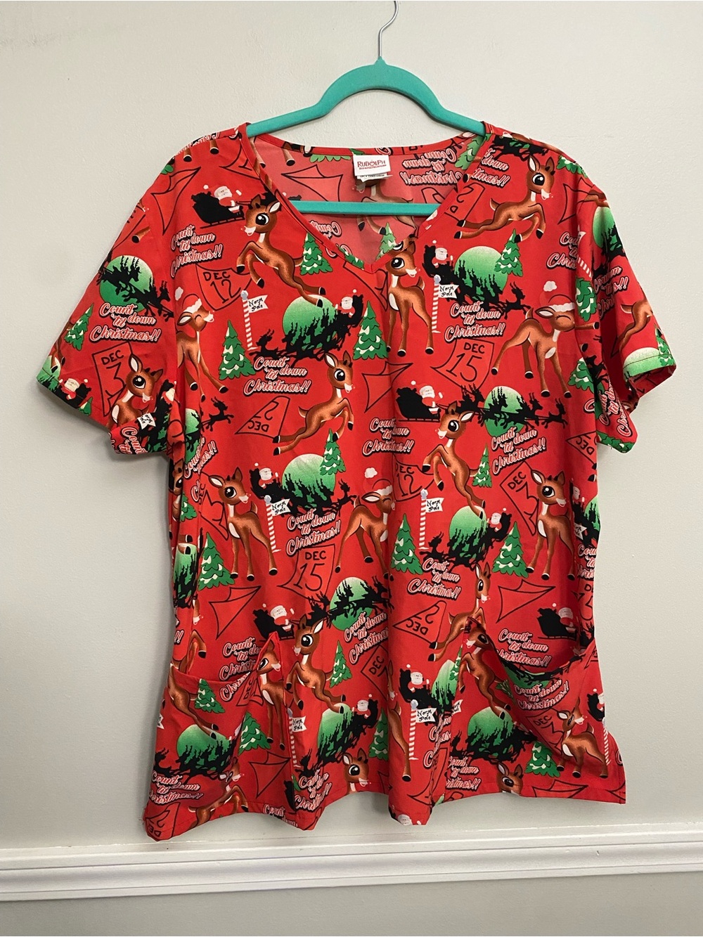 Rudolph Christmas Holiday Scrub‎ Top - 2XL
